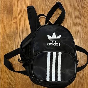 Adidas Black Mini Backpack with White Stripes